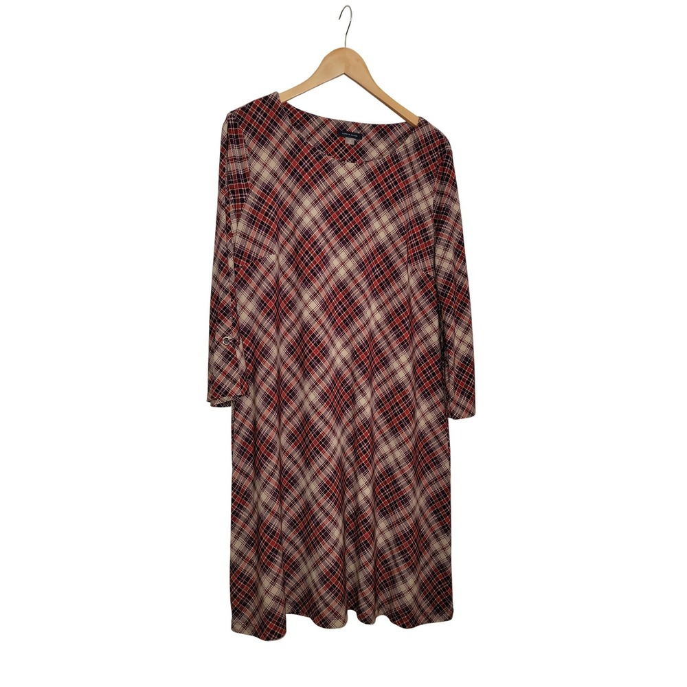 Tommy Hilfiger Plaid‎ Swing Dress Size 18 Red Tartan Long Sleeve A-Line